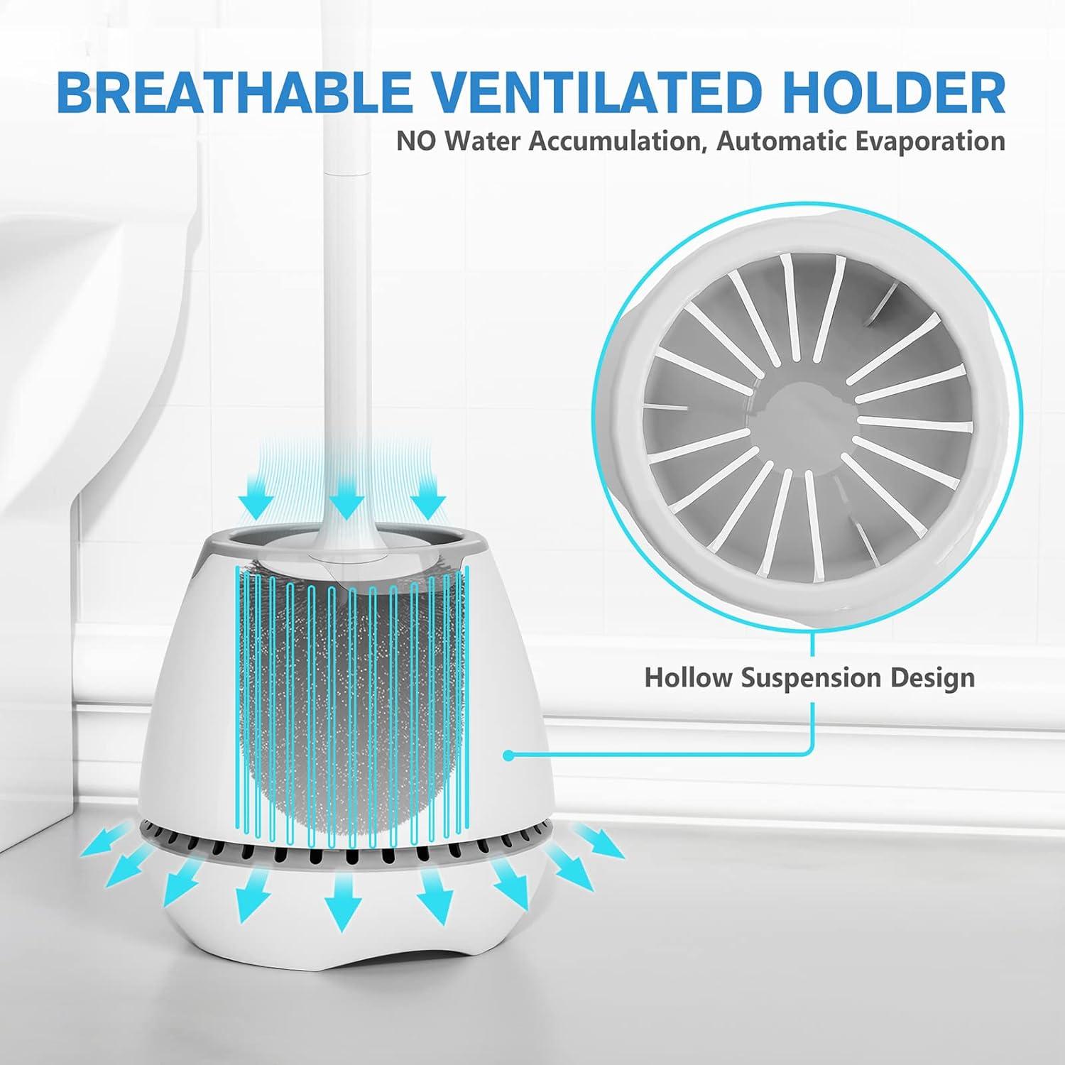 HESAIN Toilet Brush 2 Pack Toilet Bowl Brush and Holder with Ventilated Holder Bathroom Accessories Toilet Bowl Cleaners with Silicone Bristles Cleani