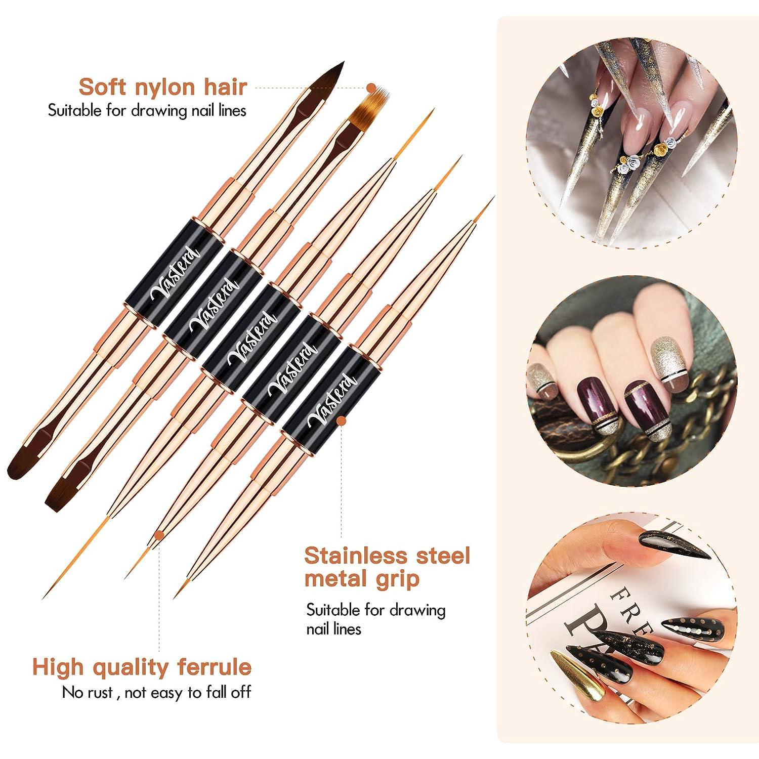 6 Pcs Double-headed Nail Art Brushes, Thin Nail Art Brush, Fine Liner  Striping Detail Painting Brush,ombre nail brush, 3D Nail Brushes, flat nail