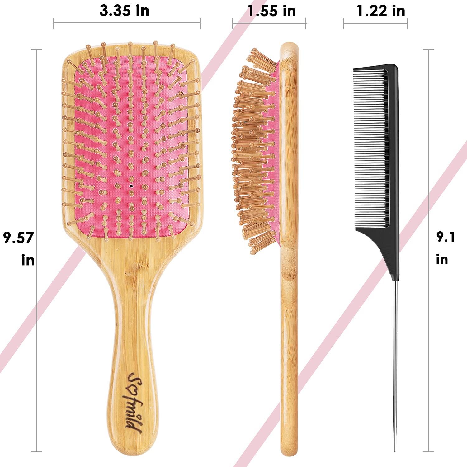 Hair Brush-Natural Wooden Bamboo Brush and Detangle Tail Comb