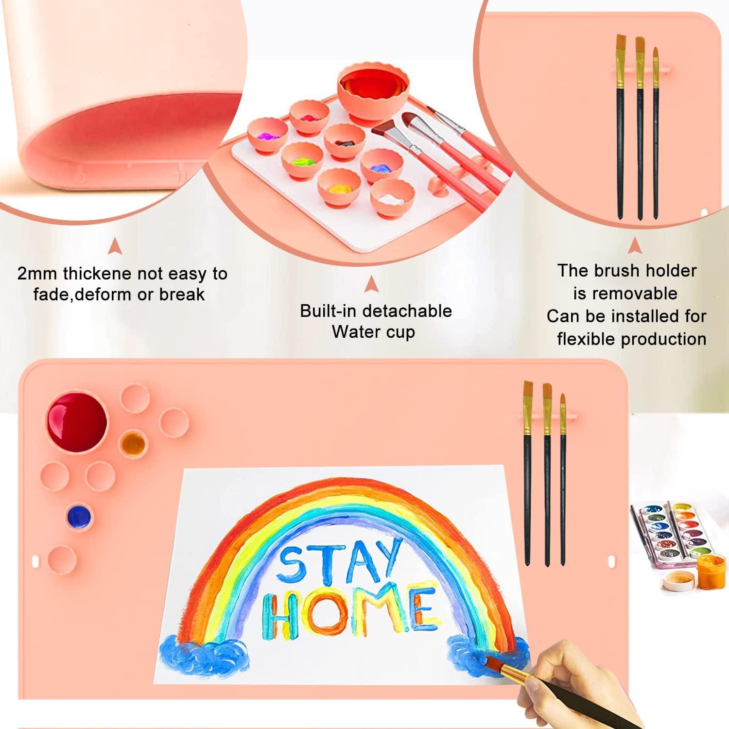 GAWYSBM Silicone Painting Mat for Kids, Silicone Craft Mat with Cup and Paint Holder, 24x16 Silicone Art Mat for Painting Art Clay DIY, and Play