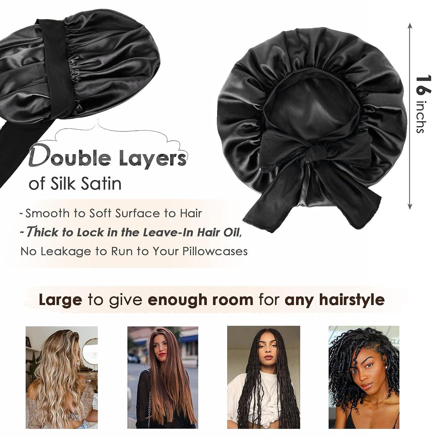 Jumbo Silk Bonnet for Sleeping, Large Silk Bonnet Double Layer Tie Satin  Hair Bonnets for Black Sleeping Women Big Satin Lined Bonnet for Curly Hair