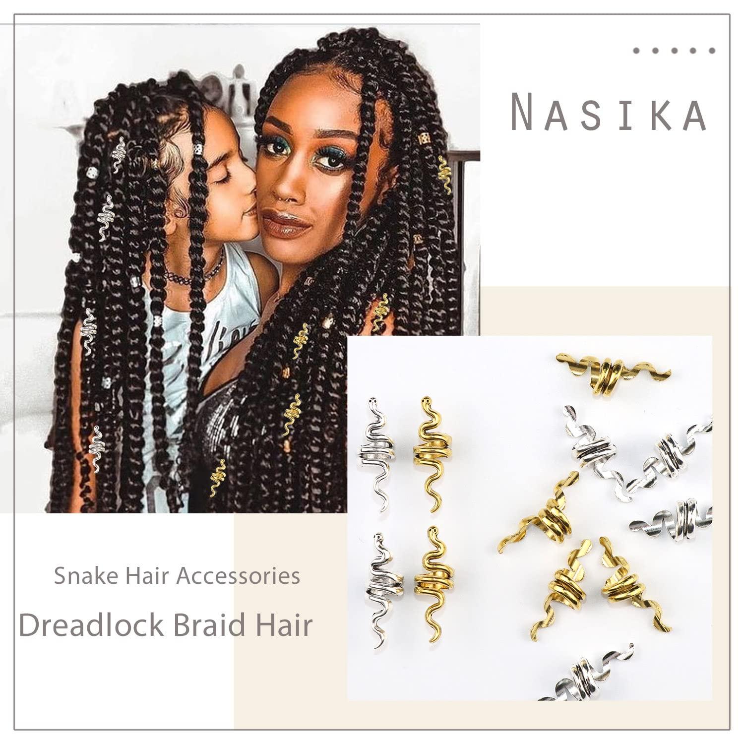 NAISKA 20PCS Seashell Braid Hair Accessories Snake Cross Hair Braid  Dreadlock Beads Loc Jewelry for Braids Hair Clip Decoration Hair Beads  Cuffs Coils Rings Pendants (Silver)