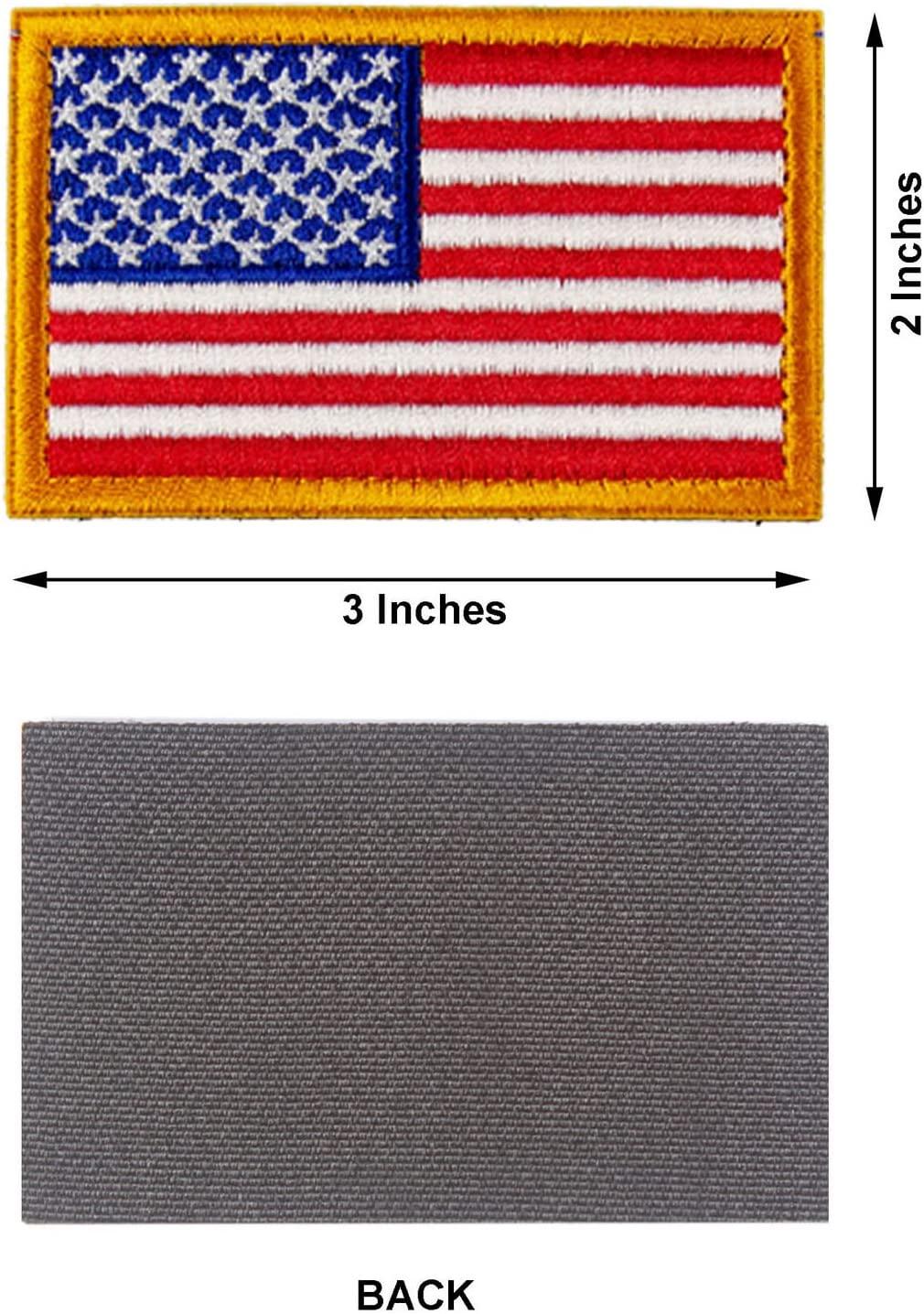 Tactical Patches of USA US American Flag, with Hook and Loop for Backpacks Caps  Hats Jackets Pants, Military Army Uniform Emblems, Size 3x2 Inches Gold  Border