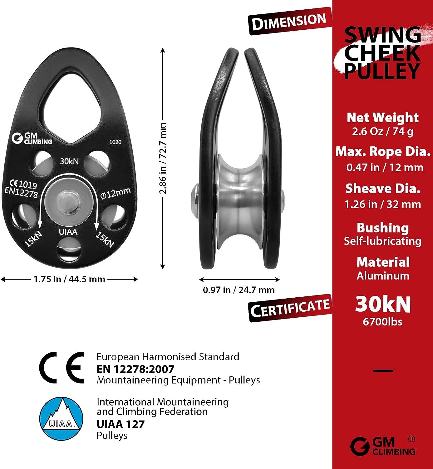 GM CLIMBING Hitch Slack Tending Pulley Kit for Double Rope Climbing System  Basic Unit of General Hauling - 30kN Swing Cheek Micro Pulley & Oval  Locking Carabiner & 30in 8mm VT Prusik