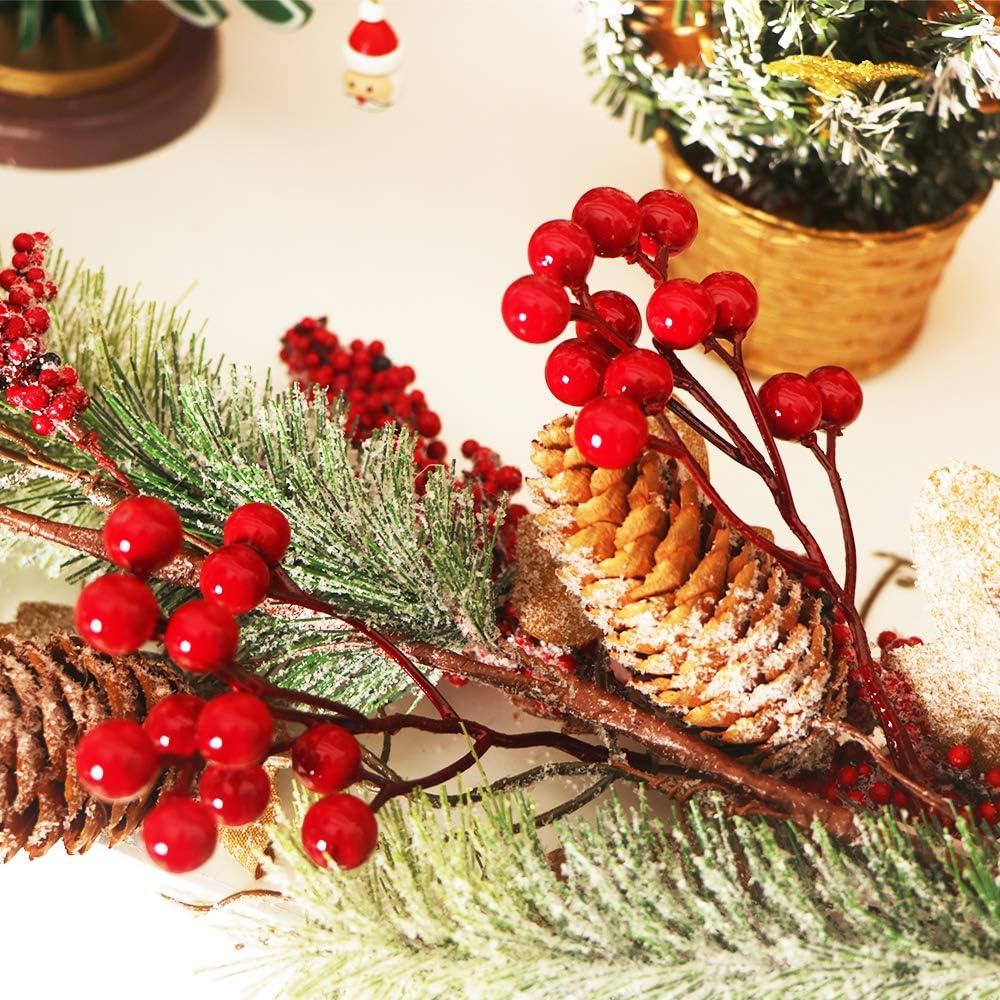 White Christmas Berries/Berry Stems Pine Branches & Artificial Pine Cones/White Holly Spray/Wreath Picks for Decor, Size: Small, As Shown