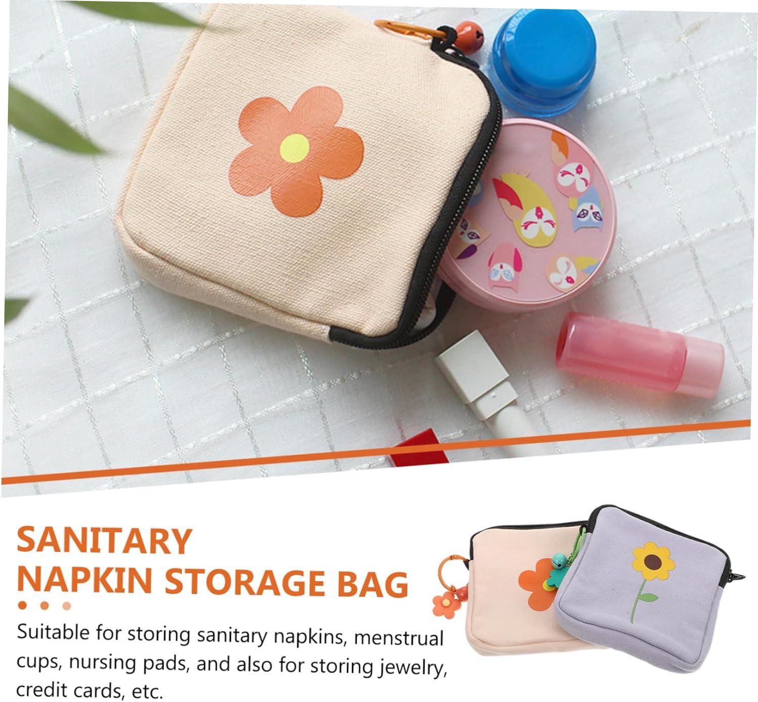 2 Pcs Women Napkin Tampon Holder Sanitary Bag Towel Pads Canvas Bag Coin  Purse