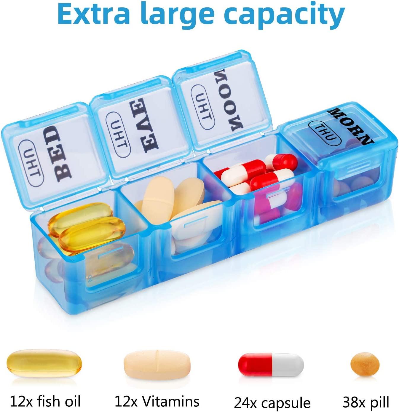 Extra Large Pill Organizer- XXL Pill Box 7 Day - Weekly Pill Organizer with  AM PM Large Compartments Big Pill Case for Supplements Jumbo Pill Holder