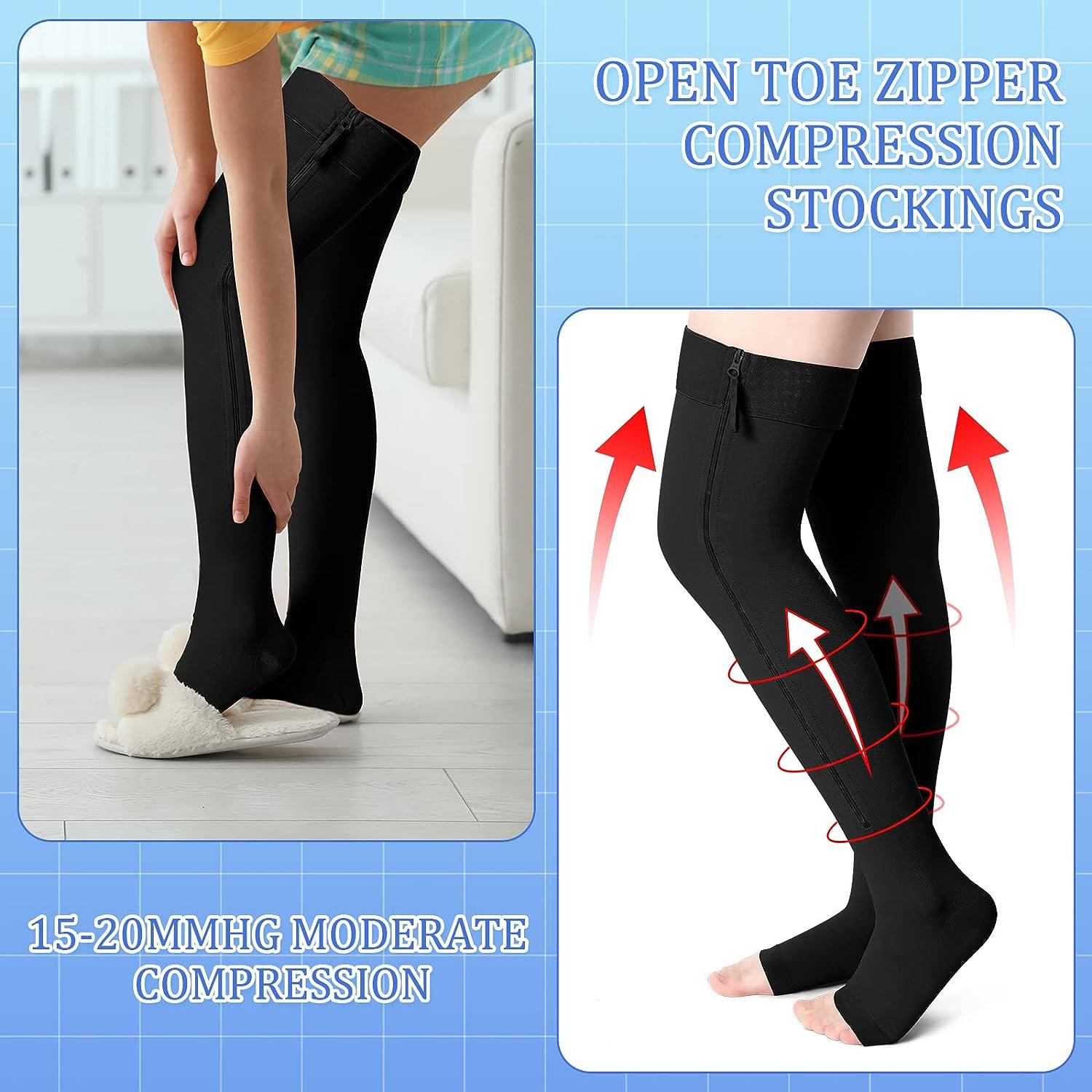 Zipper Compression Socks, 2 Pairs Open Toe Compression Stockings