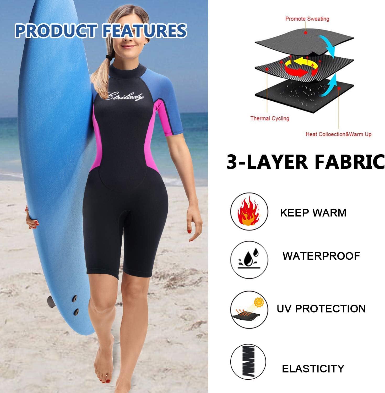 CtriLady Wetsuit Shorty Wetsuit for Women 1.5mm Neoprene Short Sleeve Diving Suits with Back Zipper UV Protection Full Body Swimwear for Swimming Diving Surfing Kayaking Snorkeling Black Medium image image