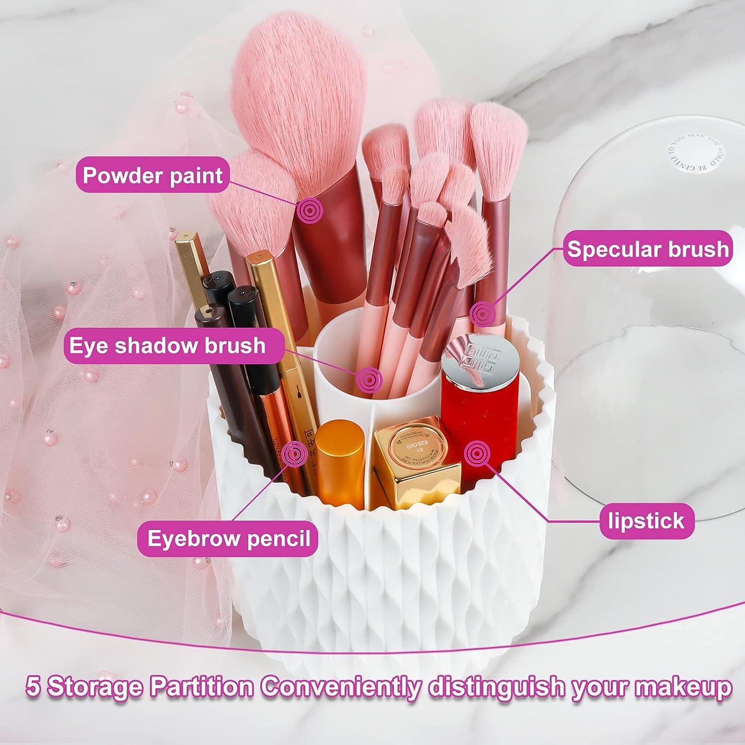 DooGooCoo Makeup Brush Holder [2024 Newest] [Dustproof & Waterproof] 360  Rotating Cosmetics Make up Brush Organizer Storage with Lid for Vanity