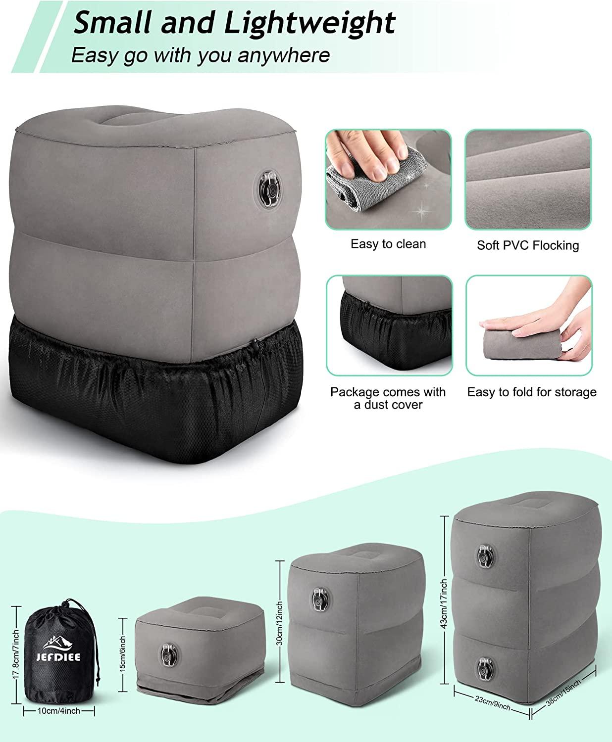 Inflatable Foot Rest Pillow for Airplane, Bus & Camping - Fast Inflating &  Portable for Knee & Leg Pain Relief 