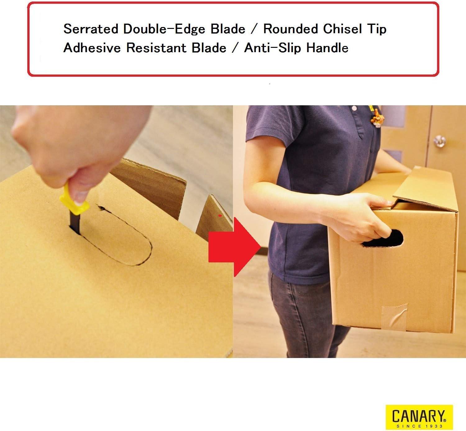 CANARY Corrugated Cardboard Cutter Dan Chan, Safety Box Cutter Knife  Non-Stick Fluorine Coating Blade, Made in JAPAN, Yellow (DC-190F-1) (Bulk 3  pcs) 