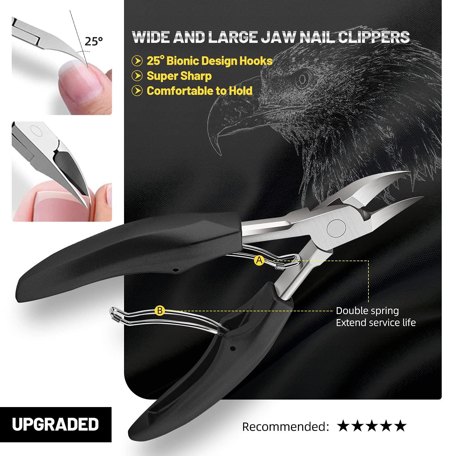 Toenail Clippers for Thick Nails Podiatrist Large Nail Clippers Set Ingrown  Toenails Tools with Corrector Treatment Stainless Steel Sharp Curved Blade  Grooming Pedicure Kit for Men Women Seniors Black