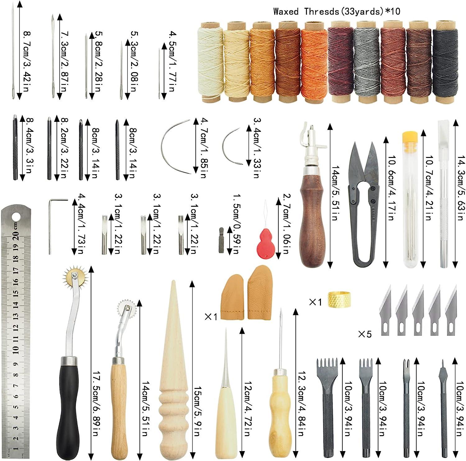 31pcs Leather Sewing Tools DIY Leather Craft Hand Stitching Kit with Groover Awl Waxed Thimble