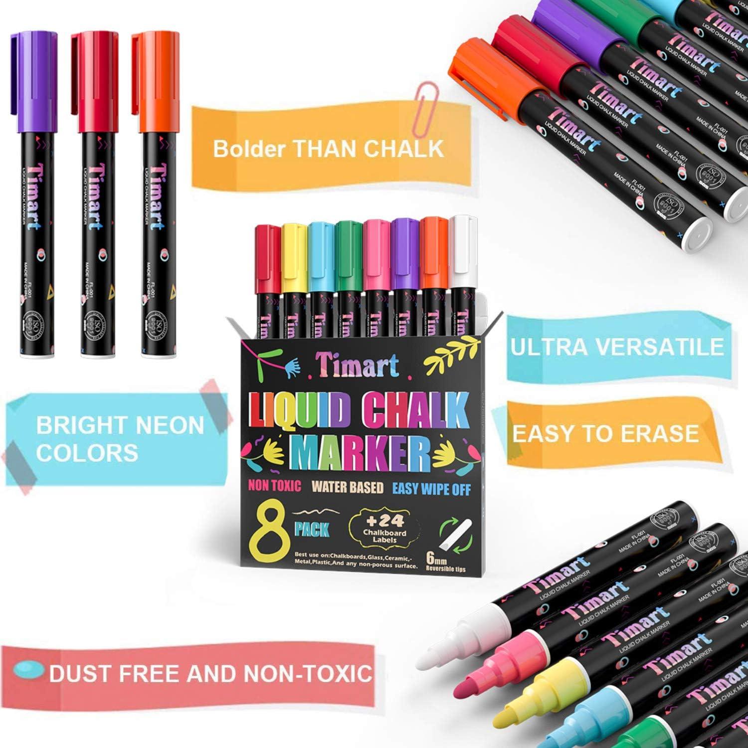 Liquid Chalk Markers For Dry Erase Boards Bold 6Mm Vibrant Color, Dry Erase  Marker Pens Reversible