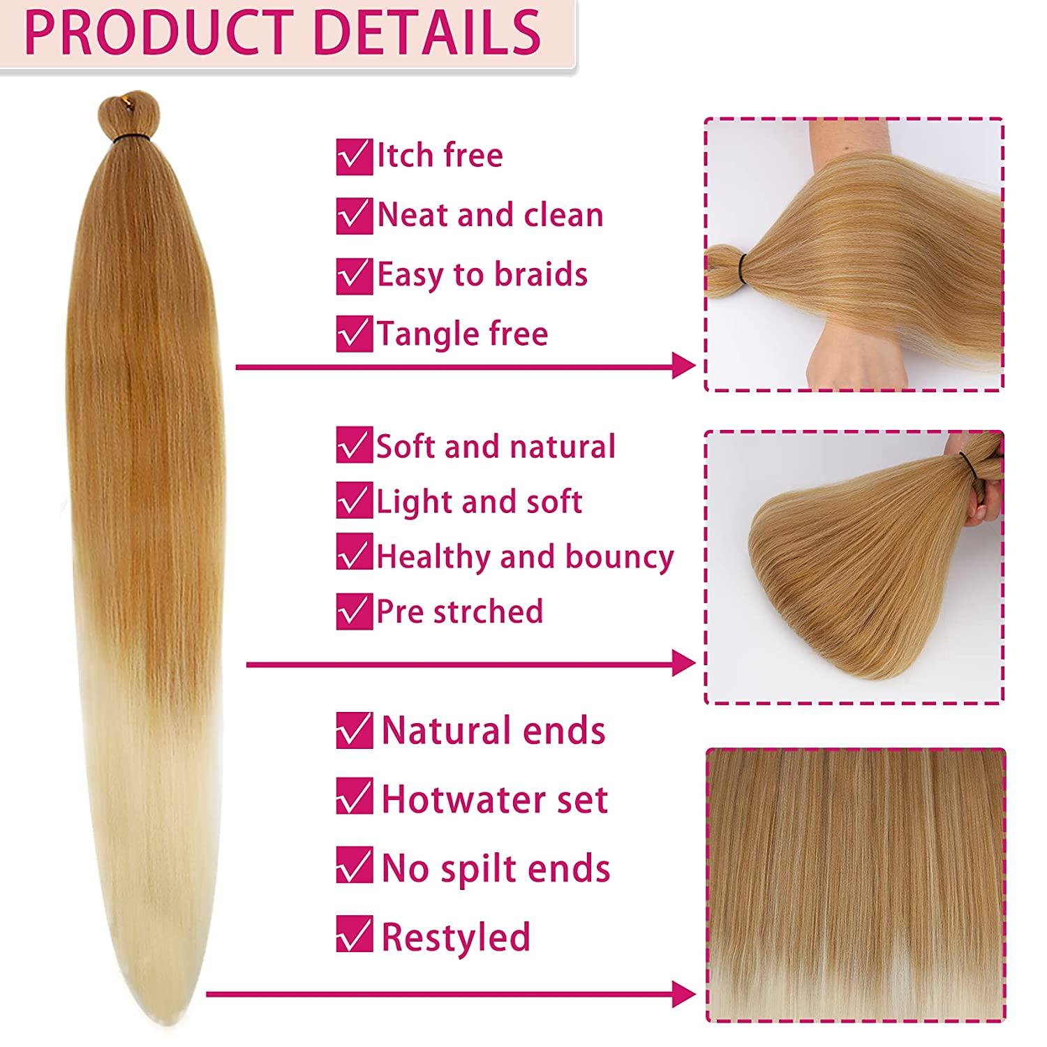 Braiding Hair Pre Stretched Ombre Braiding Hair 30 Inches 8 Packs/Lot  27/613 Color Professional Easy Braid Itch Free Yaki Hair Texture Hot Water