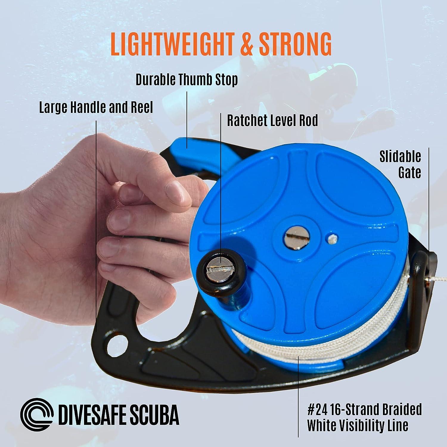 DiveSafe Scuba Diving Reel with Thumb Stopper and High Visibility