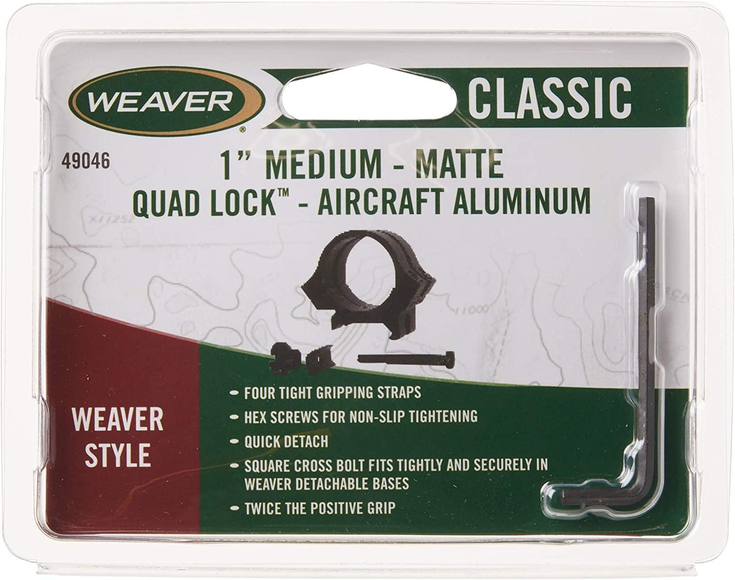 Weaver - Optics Quad Lock Rifle Scope Rings 1, Medium Height, Matte Black  