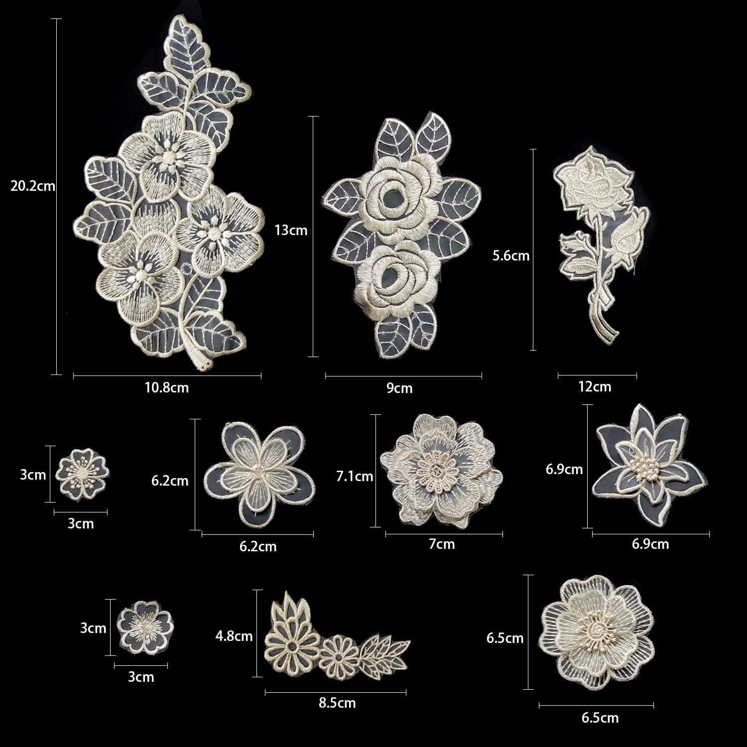 Qililandiy 10 Pcs Beige Mixed Style Embroidery Lace Flower Patches  Appliques DIY Sewing Craft for Decoration, Sew On Patches for Repairing and  Decorating