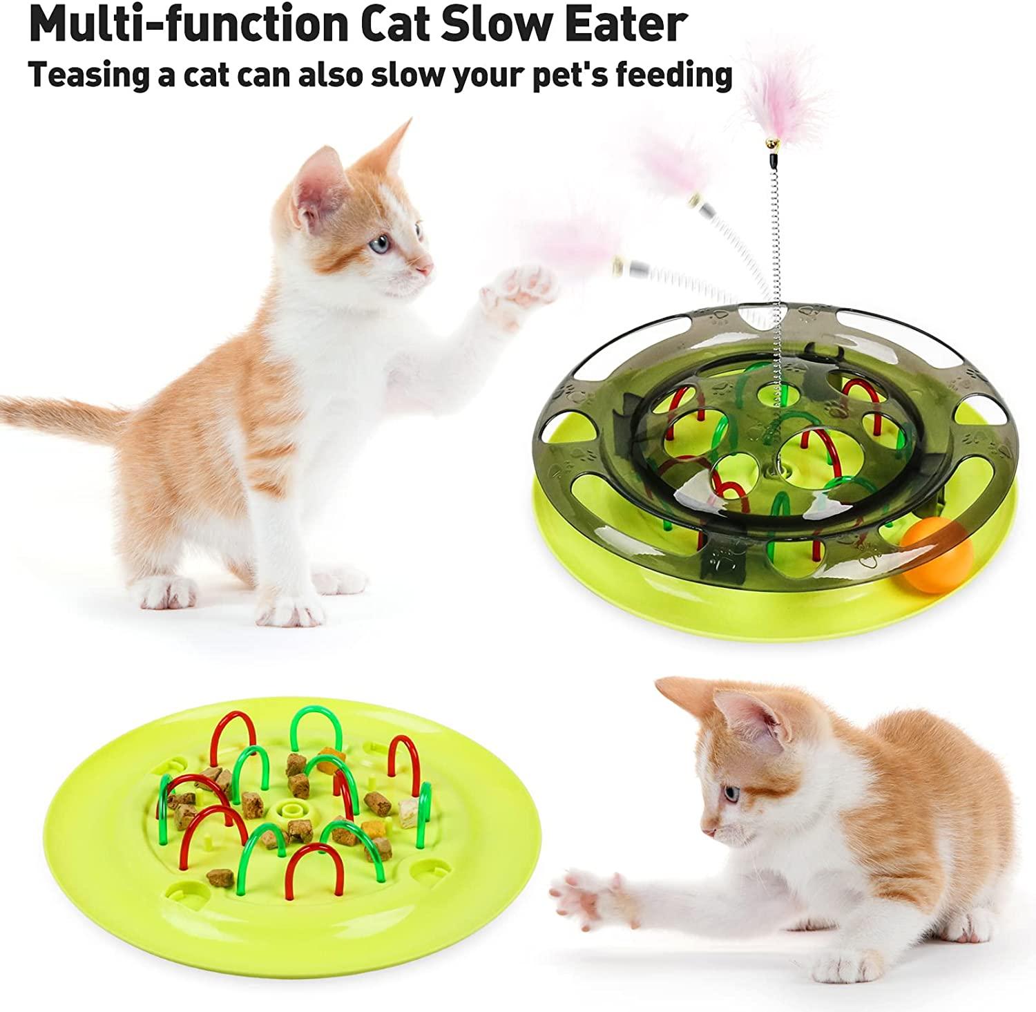 VCEPJH Interactive Cat Toys for Indoor Cats Treat Dispenser with Feather  Slow Feeder Spring Toys Funny Wooden Ball Track Exercise and Play for  Kitten