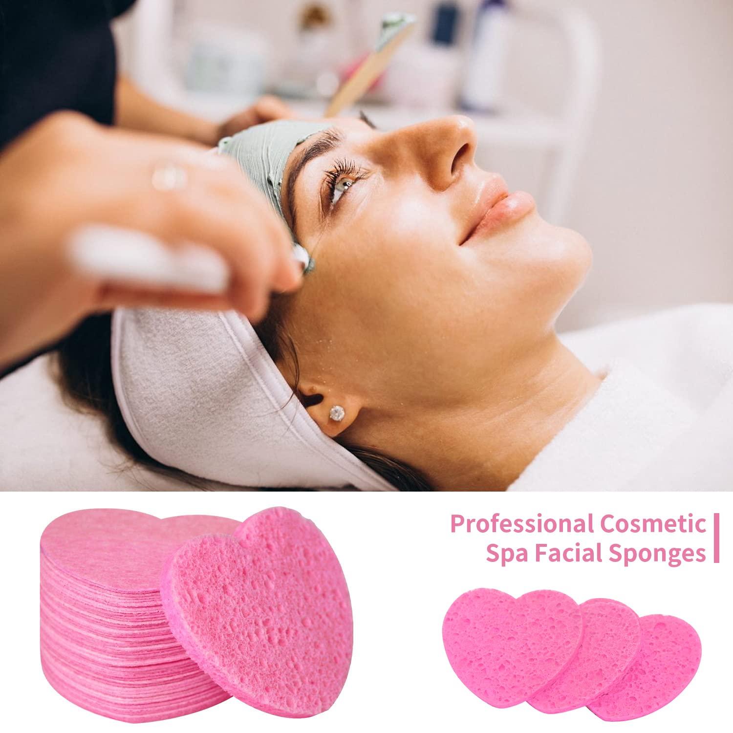 300 Pieces Compressed Facial Sponges with Containers Pink Heart Shape  Makeup Sponges Reusable Exfoliating Sponge Cosmetic Facial Cleansing Pads  for