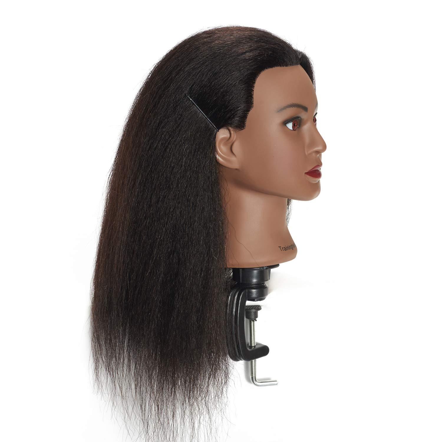 Mannequin Head 100% Real Human Hair 16 inch, Braiding Styling Doll Practice  Head