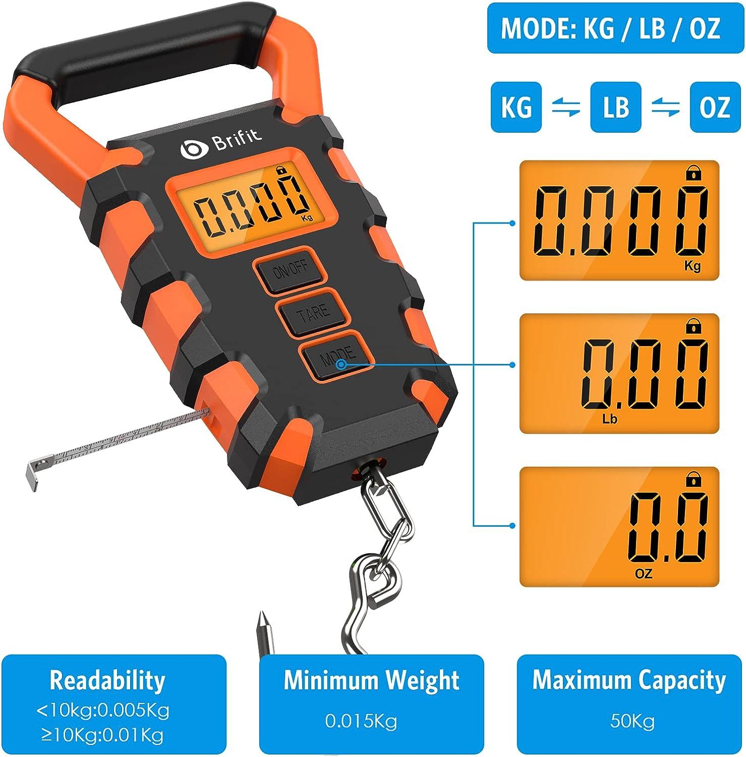 AMIR Digital Fish Scale with Fishing Gripper, 110lb Weight Max, Electronic  Portable Hanging Luggage Scale with Hook and Tape Measure, Lb/oz/Kg Mode,  LCD Screen Display, Batteries Included