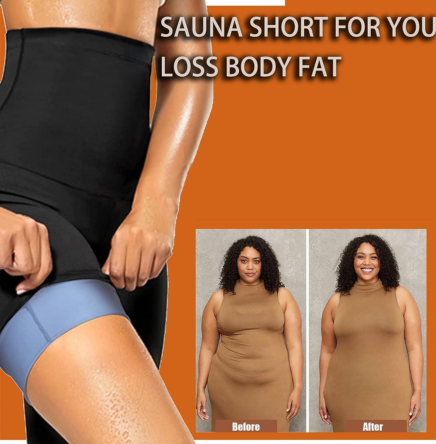 BODYSUNER Sauna Sweat Shorts Thermos Pants Compression Workout Gym Exercise  Waist Trainer Body Shaper Thighs Tummy Control Dark Blue L/XL
