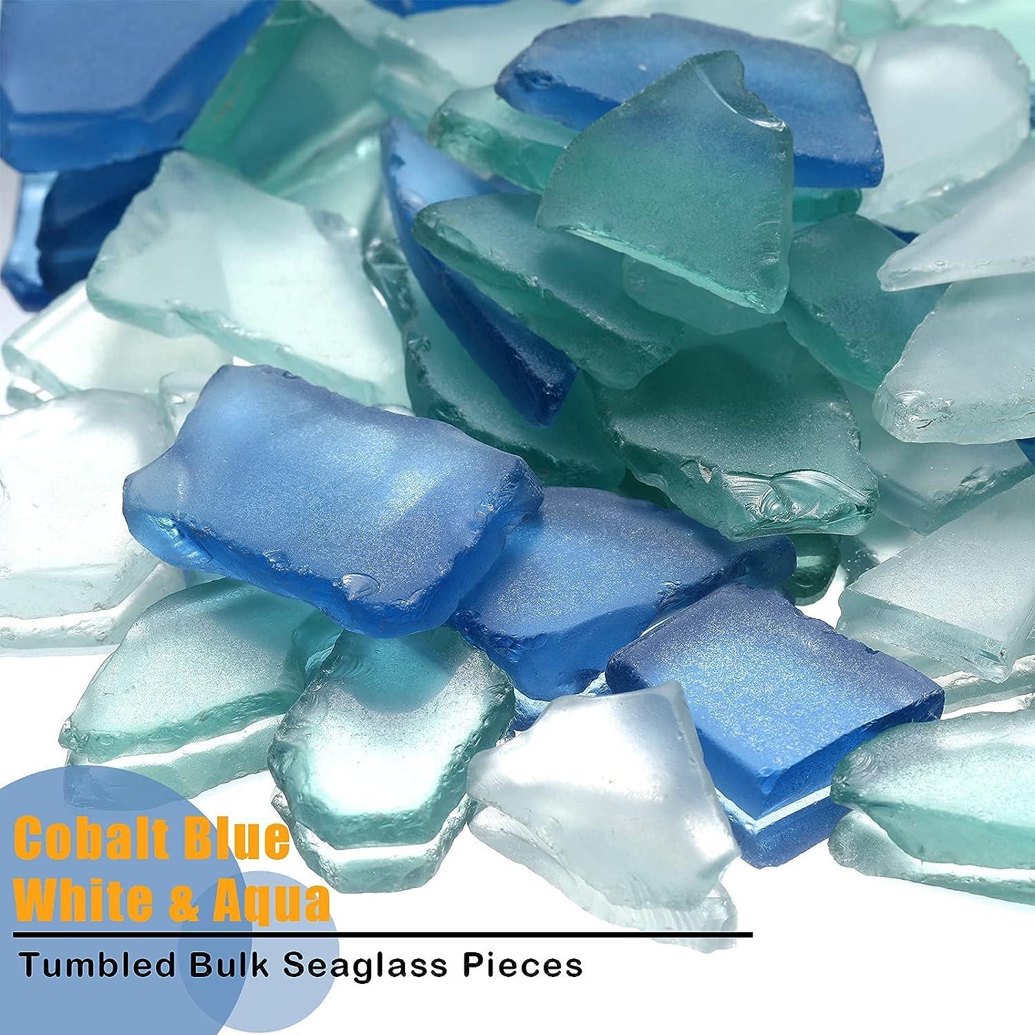 SumDirect 1 Pound Blue Tumbled Beach Sea Glass Beads Pieces for Aquarium,  Crafts, Decor, Vase Filler