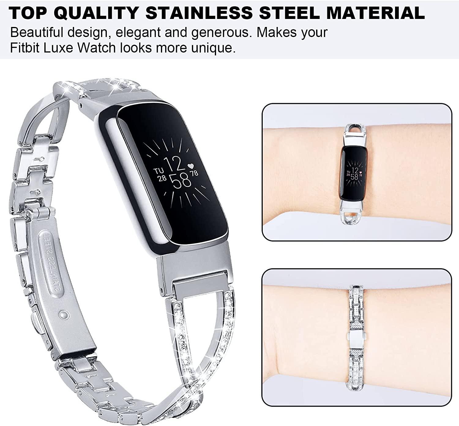Bling Diamond Bracelet Stainless Steel Band Watch Strap For Fitbit luxe/luxe