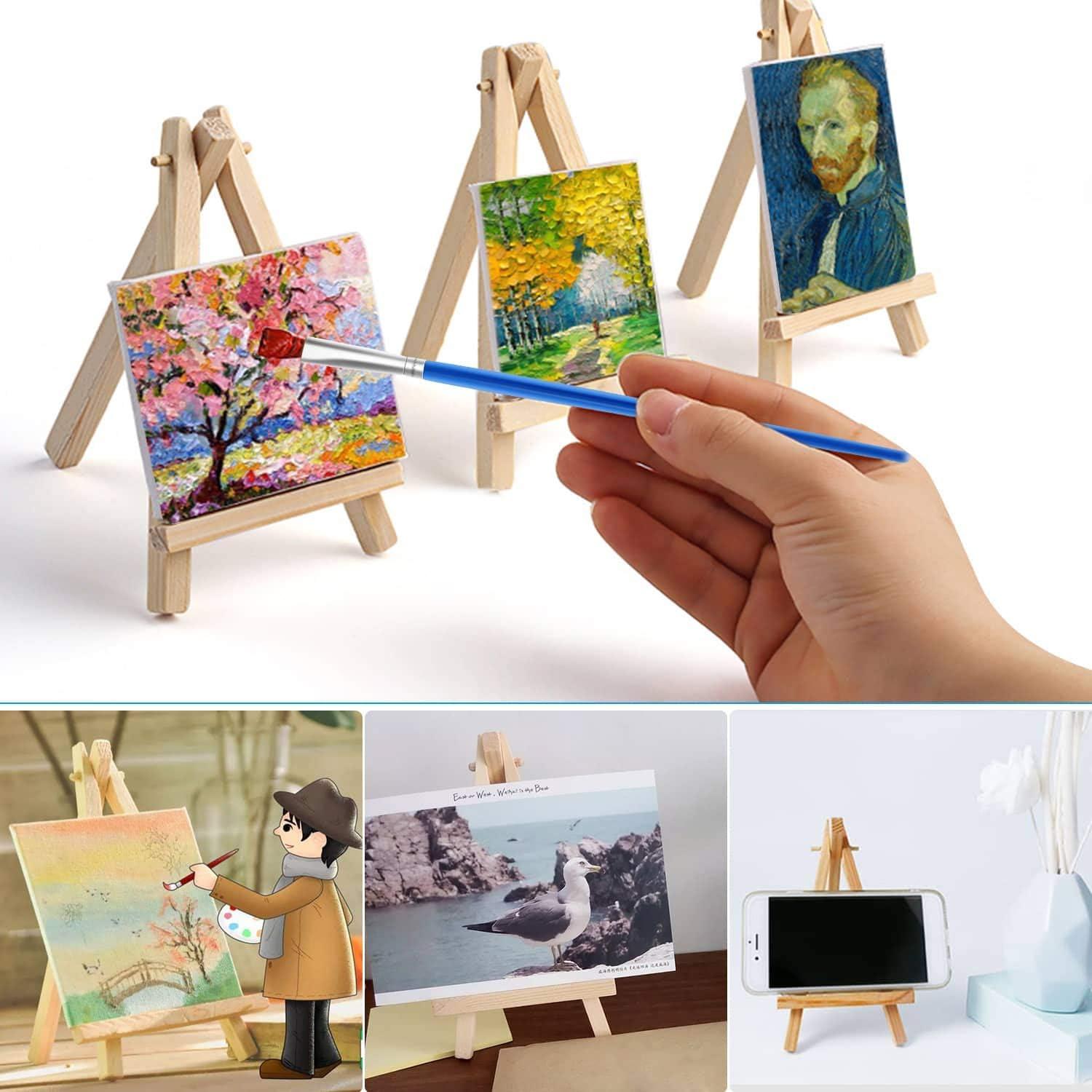 Mini Canvas and Easel Set with Mini Watercolor Paint in Bulk Set of 12 -  Kids Art Party Favors & Party Supplies - 4x4 Small Canvases for Painting