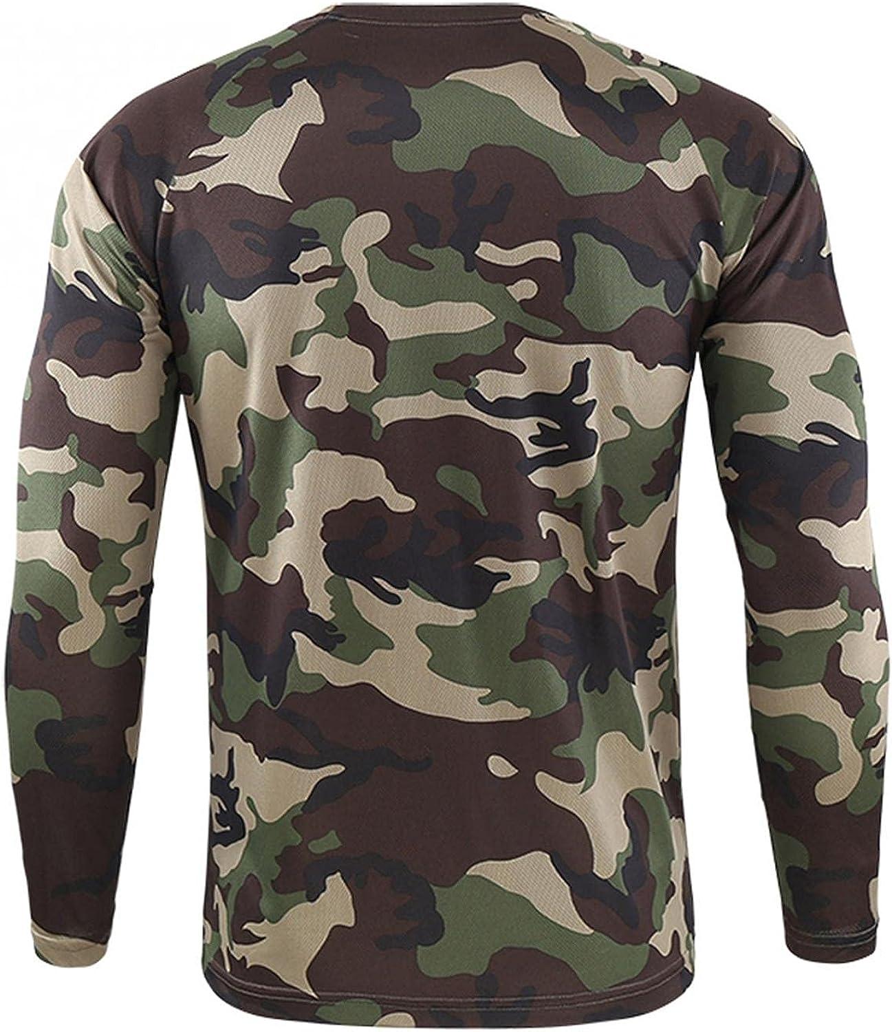 JSPOYOU Mens Camouflage Long Sleeve Athletic Shirts Fitness Military  Crewneck Vintage Camo T-Shirts Slim Fit Dry Cool Tops, Green