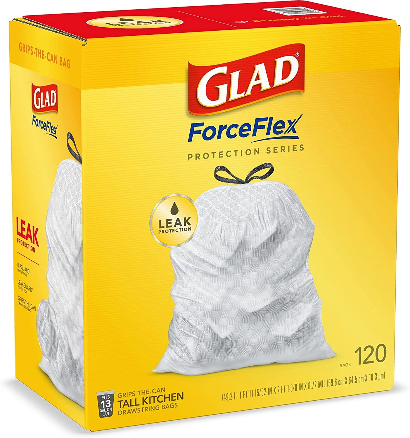 Glad ForceFlex 13-Gallons Gray Plastic Kitchen Drawstring Trash Bag  (100-Count)