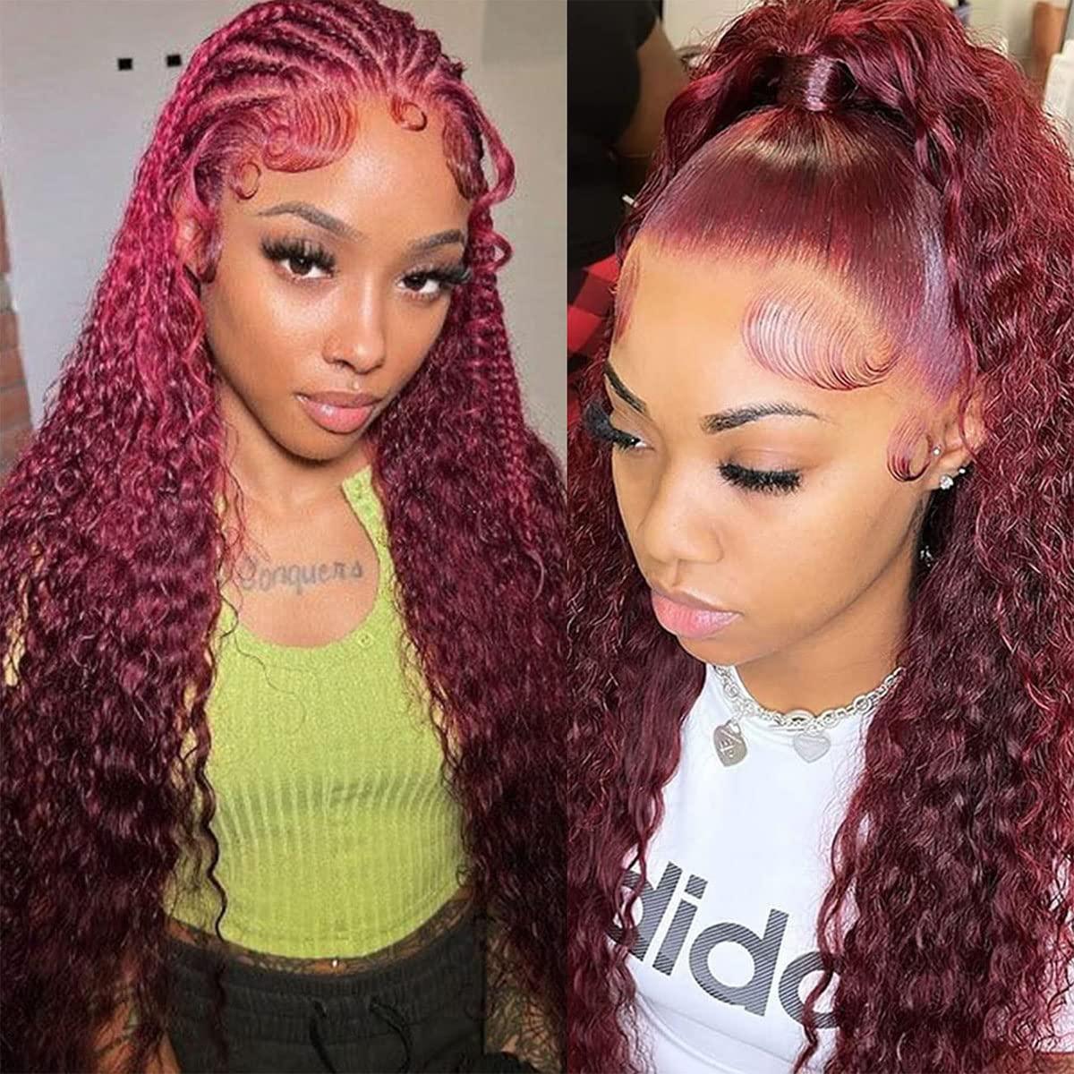 Braided Wig Box Braids Lace Front Wigs for Black Women 1b Black/burgundy  Ombre 