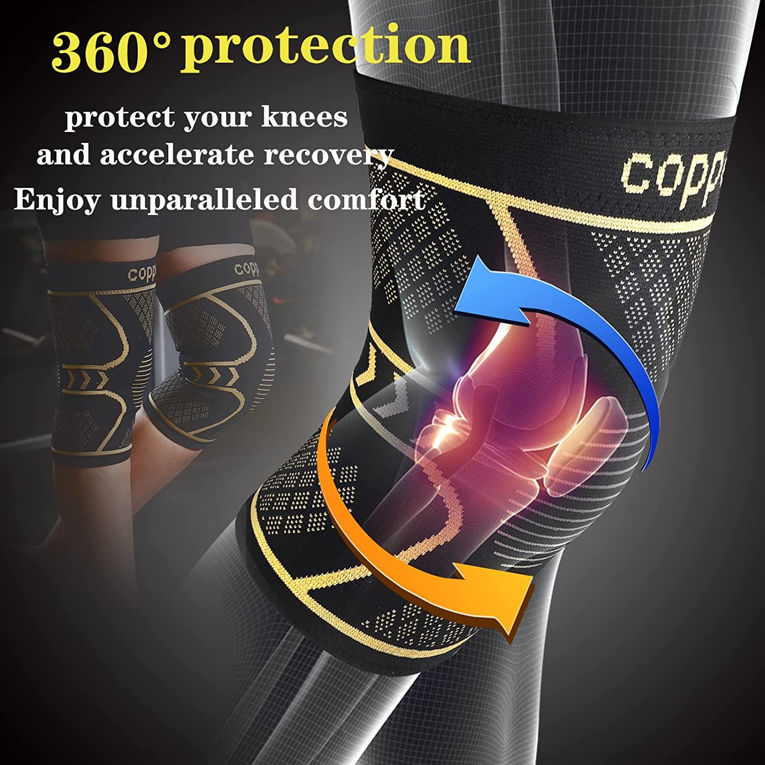 Copper Knee Braces for Knee Pain 2 Pack, Knee Compression Sleeve Support  for Men and Women, Medical Grade Knee Pads for Running, Hiking, Working,  Arthritis, ACL, Meniscus Tear, Joint Pain Relief Black+copper