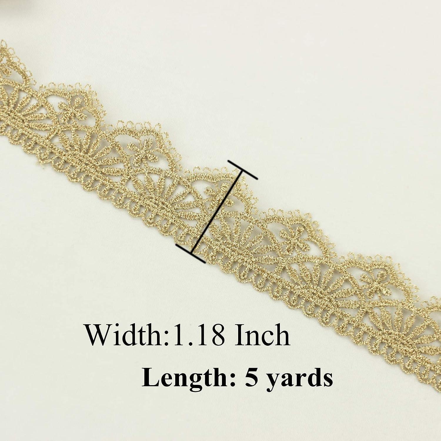 Vintage Gold Embroidered Lace Edge Trim Ribbon Costume Decor Applique DIY  Sewing