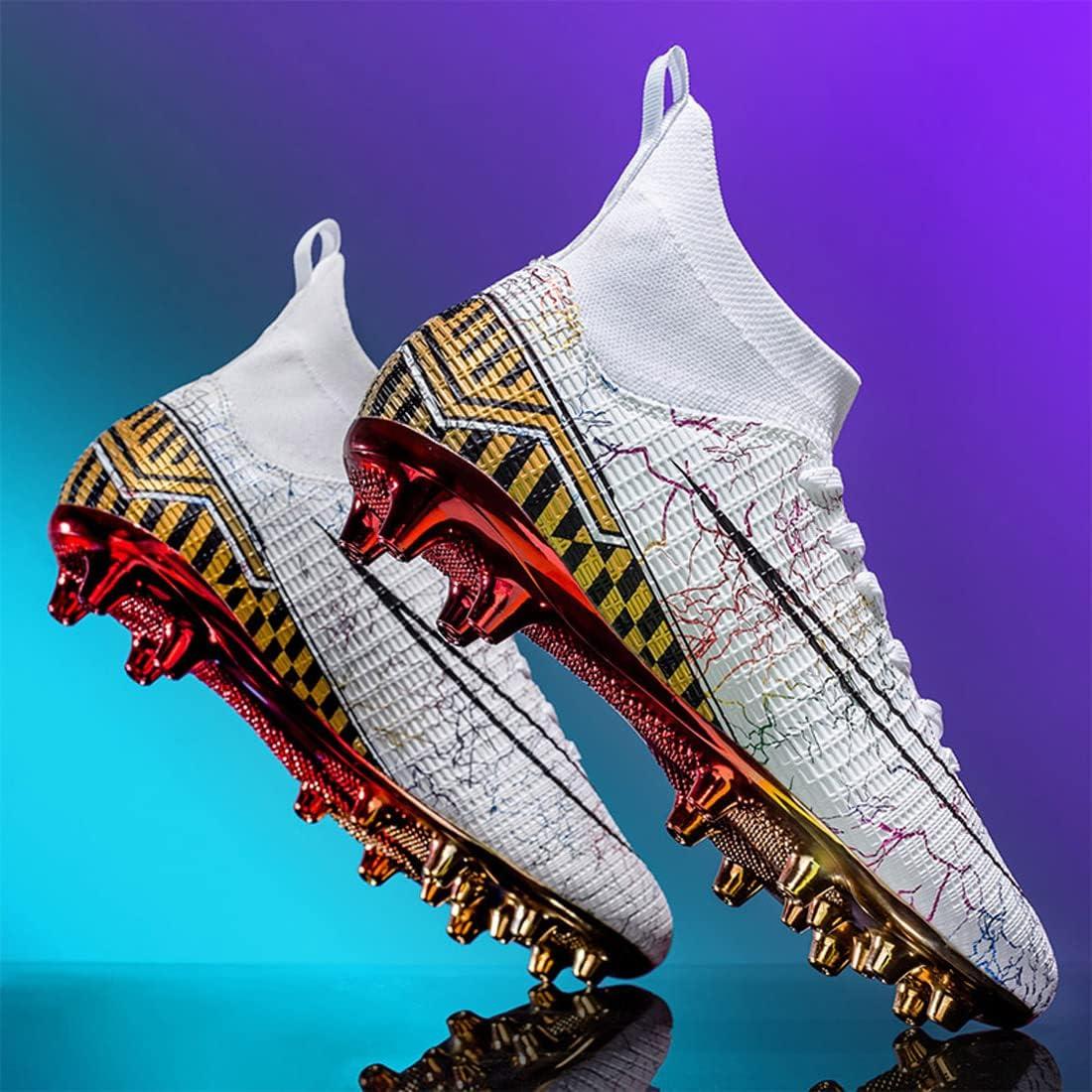 Jugafu Mens Soccer Cleats Football Boots Spikes Shoes High-Top Unisex  Outdoor/Indoor Training Athletic Sneaker 8 5-white
