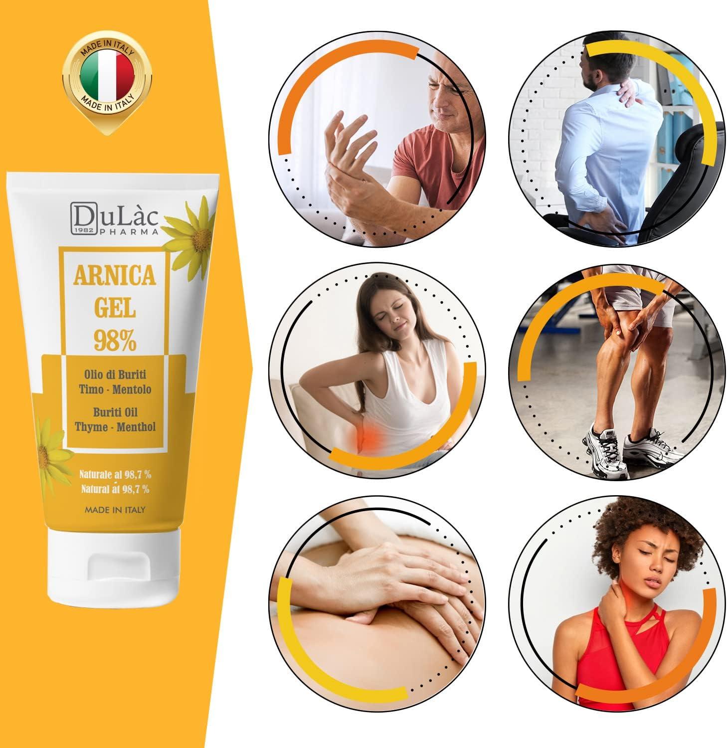 Arnica Gel for Bruising and Swelling Maximum Strength (98%) 1.7 Fl Oz for  Muscle and Joint Relief, Cool Effect and Natural Formula, Dermatologically  Tested - Dulc Made in Italy