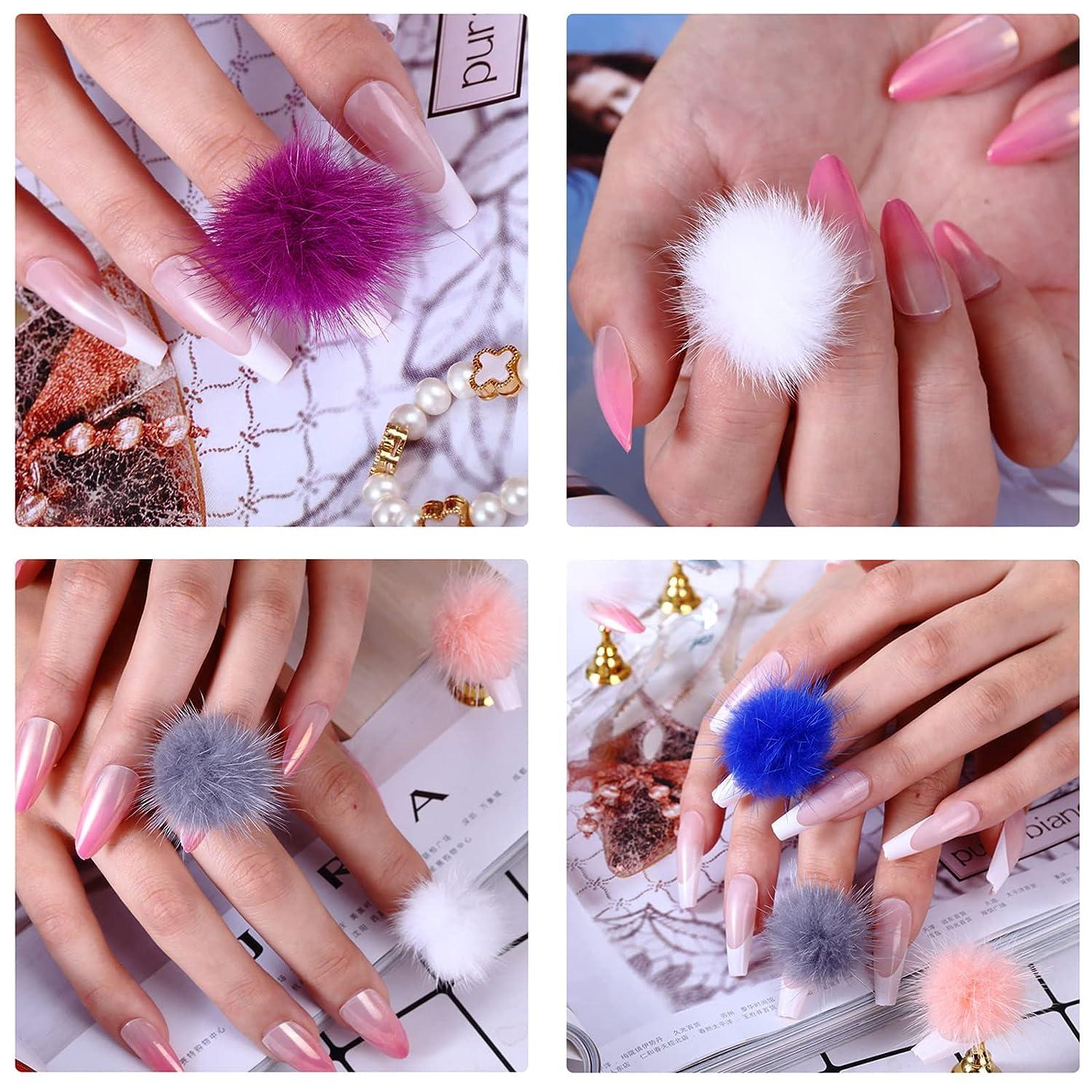 24 Pieces 3D Nail Art Fluffy Pom Balls Kawaii Nail Charms Detachable  Magnetic Nail Pom Pom Plush Balls with Storage Box for Nail Design Manicure  Tips Girls Women Nails Art DIY