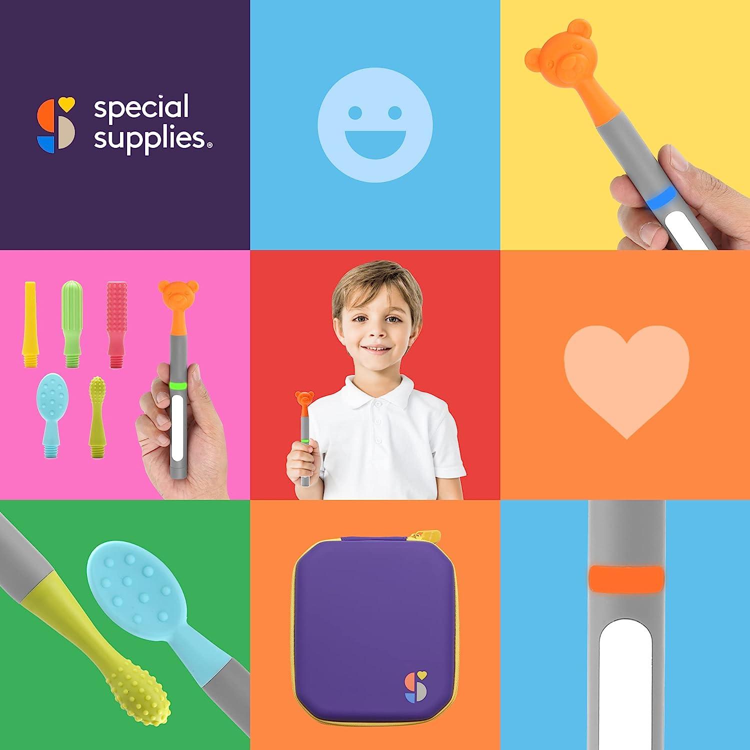 Special Supplies Buzz Buddy Oral Stimulation kit with 6 Soft  Textured Interchangeable Heads, Calm Sensory Needs, Support Speech, and  Stimulate Self Feeding, Gentle Vibrations (Purple) : Health & Household