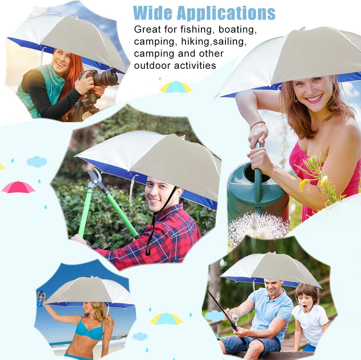 Qukipet Umbrella Hat, 37 inch Fishing Umbrella Cap for Adults and Kids,  Elastic Folding Compact UV&Rain Protection Headwear for Fishing Golf  Gardening Outdoor Silver/Blue
