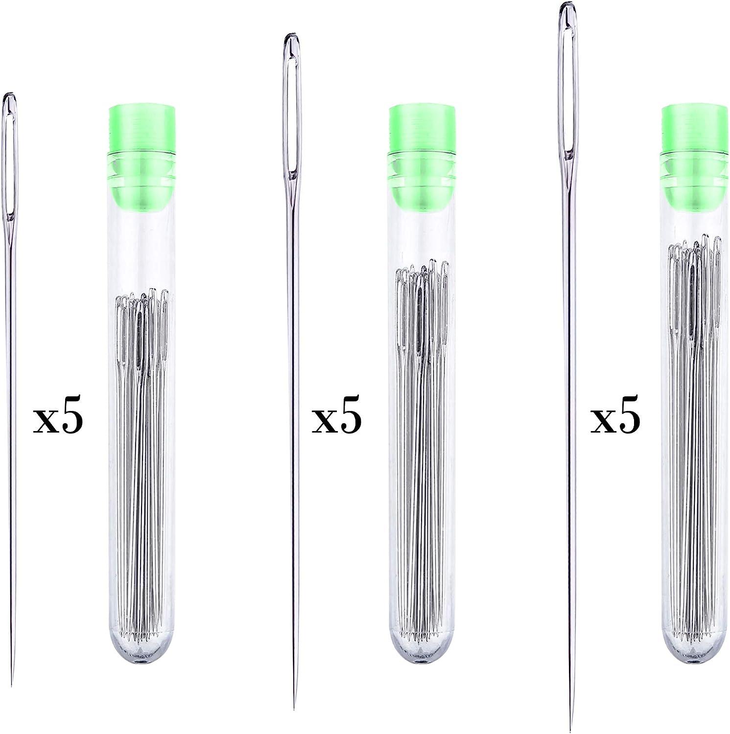 25 Large Eye Stitching Needles - 5 Sizes Big Eye Hand Sewing Needles in Clear Storage Tube