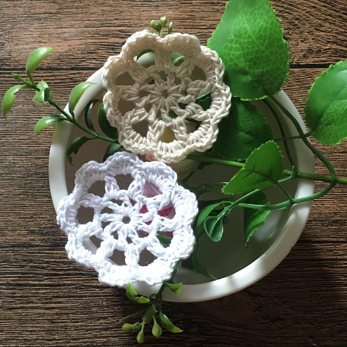MINDPLUS Set of 24 Hand Crochet Doilies Cotton Crocheted Lace Doilies 2-7  Inches Round White Vintage (24pcs White)