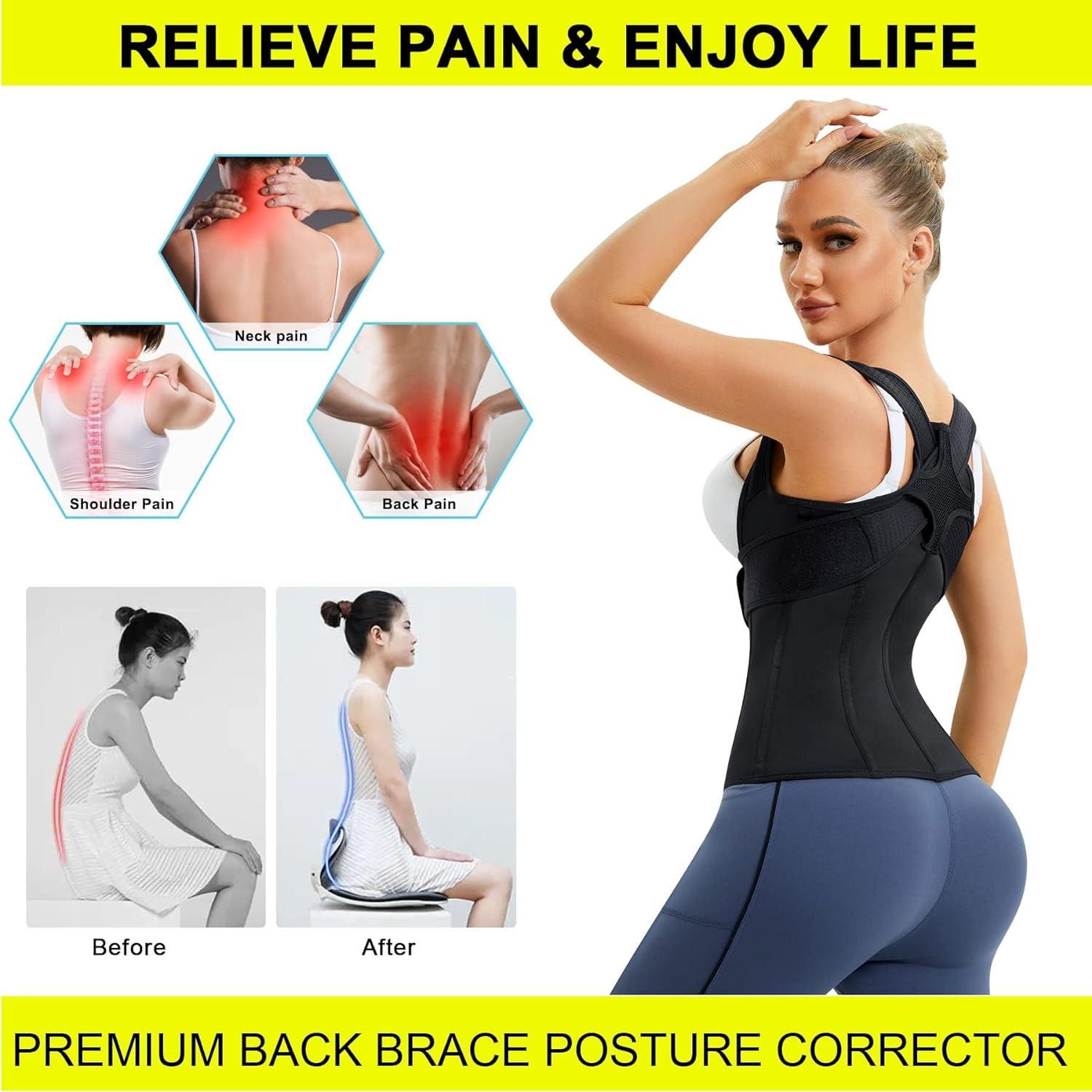 Gotoly Women Back Brace Posture Corrector Waist Trainer Vest Adjustable  Back Straightener Support for Spinal Neck Shoulder Tummy Control Body Shaper  Black M