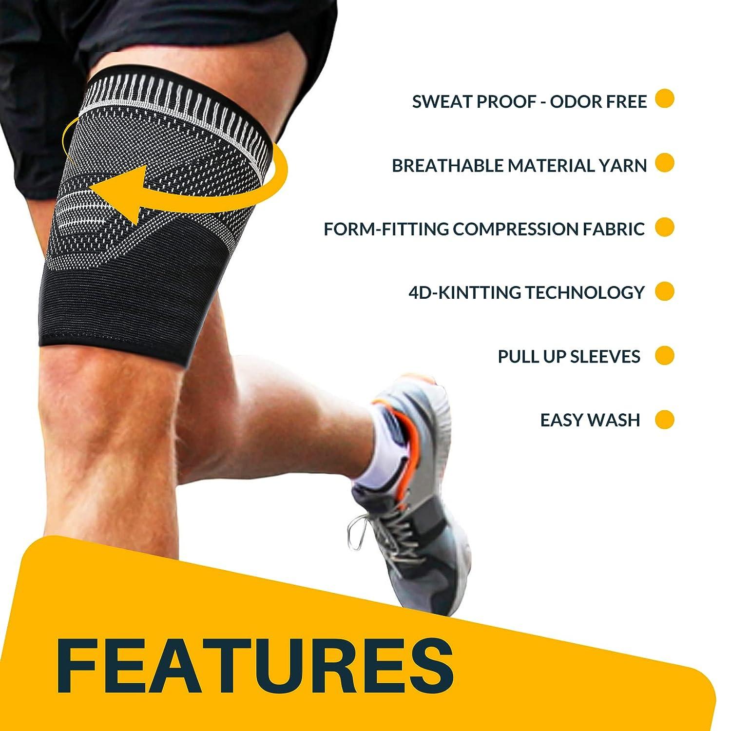 ATHEMETIC Upper Thigh Compression Sleeve Pair of Hamstring Compression  Sleeve Supports Muscle Pain Great for Running Quad Compression Sleeve for  Men & Women Thigh Braces for Thigh Pain - Large Black Large