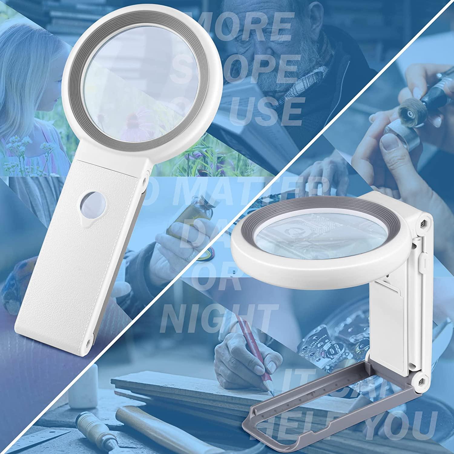 Anourney 10X 30X Magnifying Glass with Light and Stand, Handheld Standing  LED Illuminated Magnifier, Folding Reading Magnifying Glass with for  Seniors
