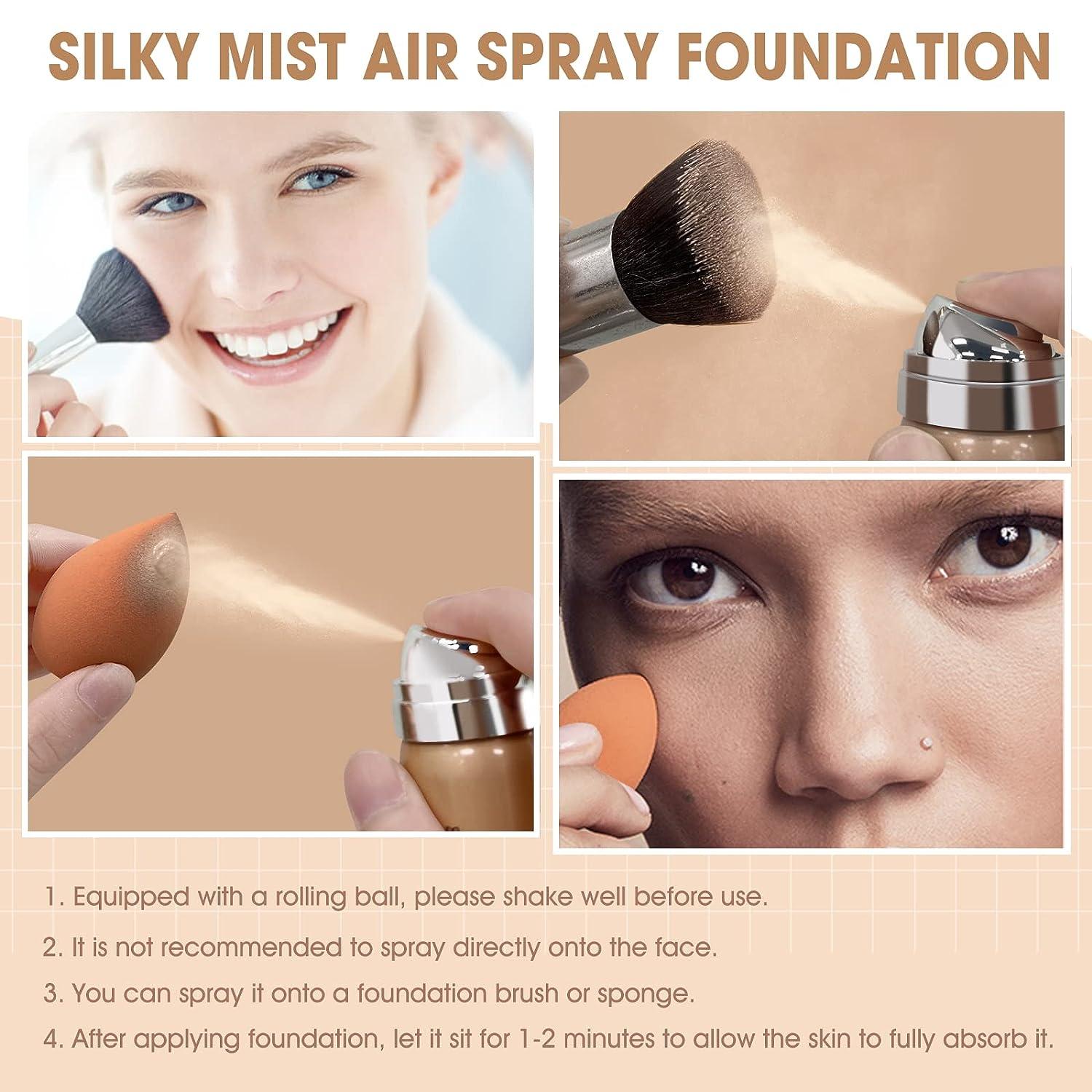 LOKFAR AirBrush Foundation Spray, Silky Mist Foundation Spray Makeup Set  with Brush, Full Coverage Foundation for Smooth Radiant Finish, Formula