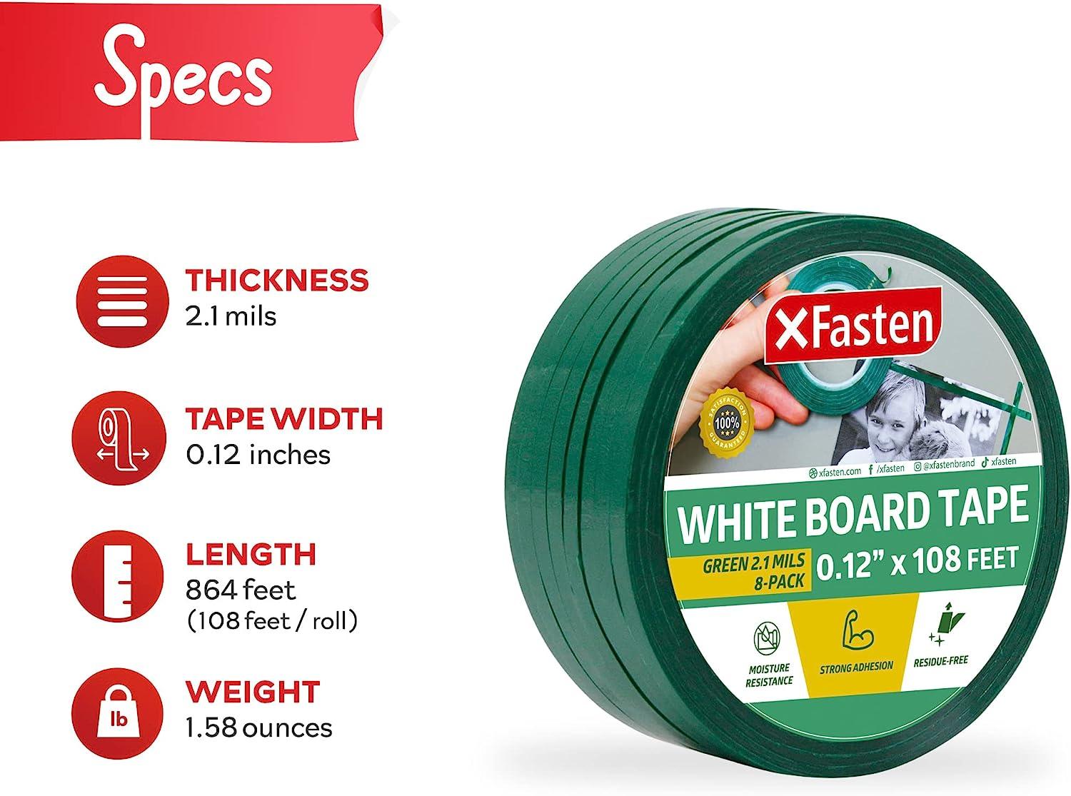  Whiteboard Tape, 8 Pack, Assorted Colors, Thin Tape for Dry Erase Board,  White