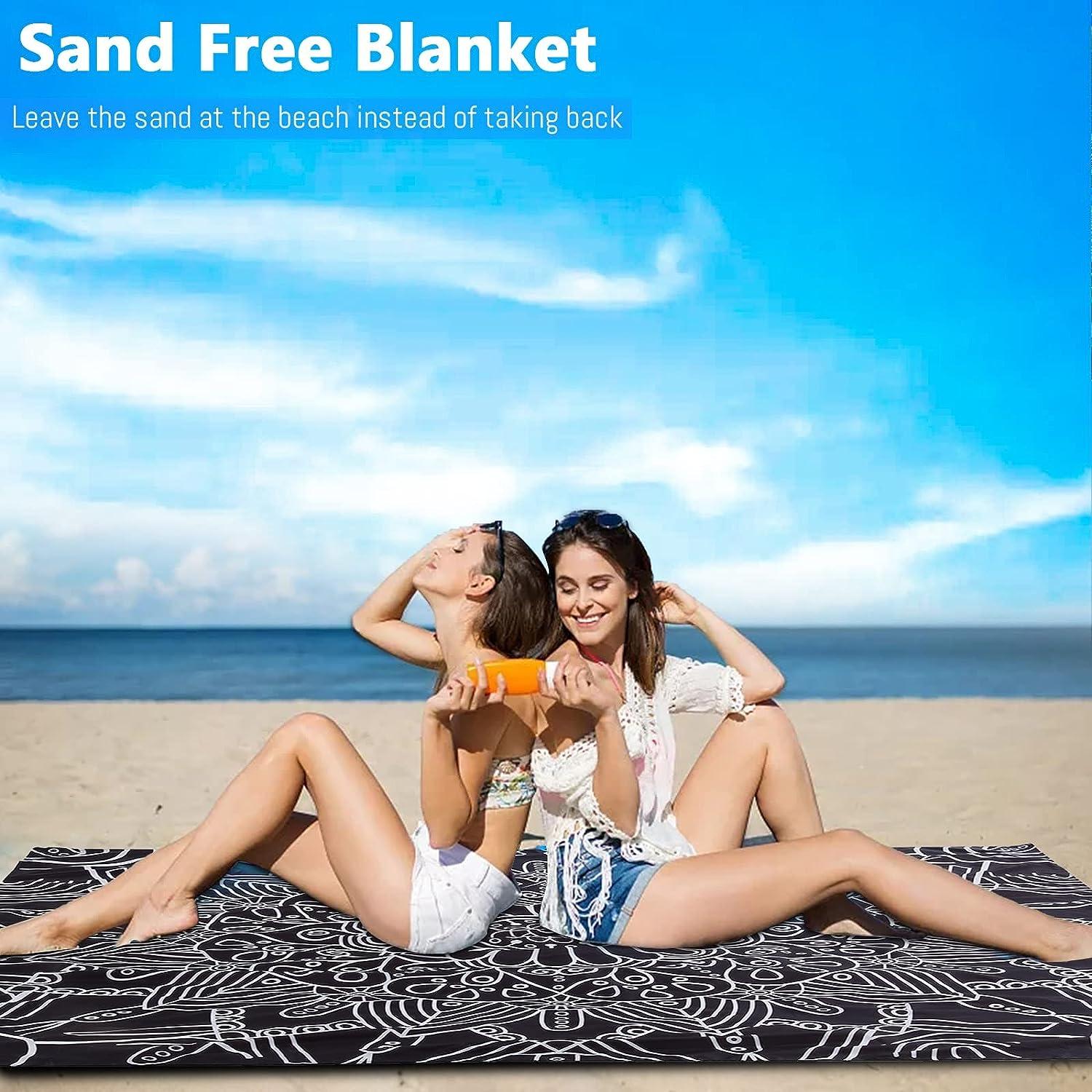  Beach Blanket,Beach Blanket Waterproof Sandproof, 79''×83'' 4-7  Adults Oversized Lightweight Waterproof Sandproof,Picnic Blanket with 4  Stakes, Beach Accessories for Travel Camping, Hiking (blue+grey) : Sports &  Outdoors