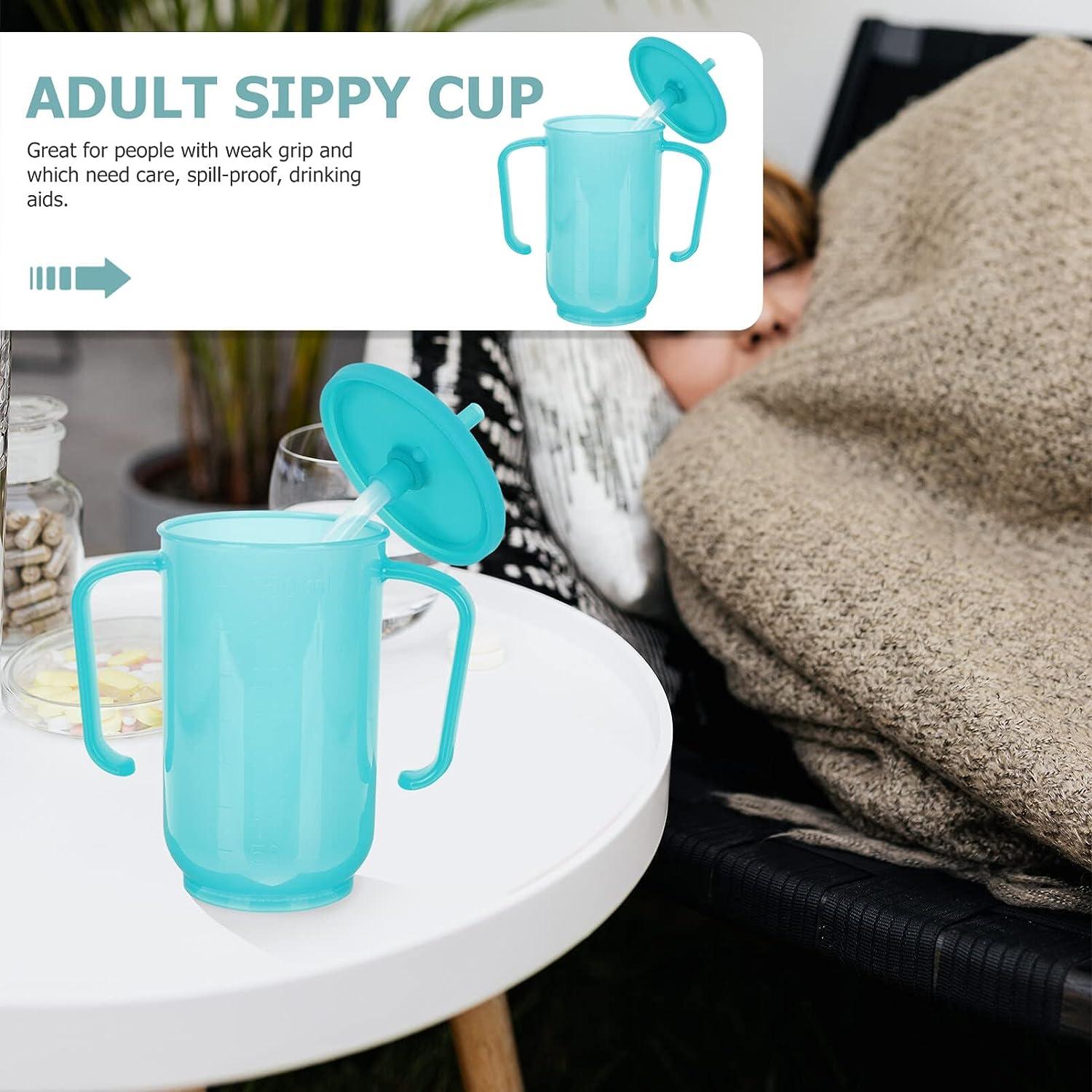 DOITOOL 1PCS Adult Sippy Cup with Straw Spill Proof Adult Sippy Cup for  Elderly Spill Proof Adult Sippy Cups for Elderly Care (Blue)